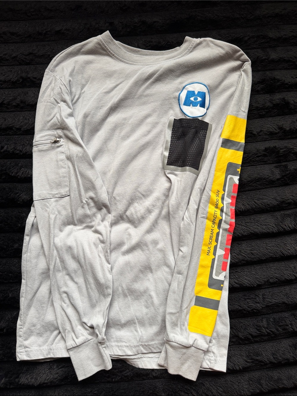 Disney Long Sleeve Tee with Yellow Sleeve Graphics and Blue Logo